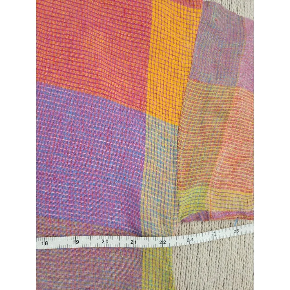 Foil Womens Linen Top Orange Purple Check Fiesta print size 8 lagenlook - Picture 8 of 8